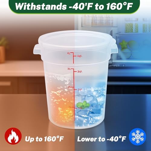 4 Pack 4Qt Round Polypropylene Food Storage Container with Lids Scale - Image 2