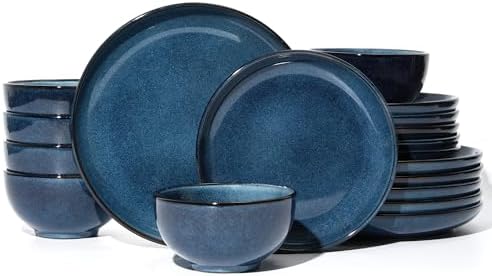 Pokini Stoneware Dinnerware Sets for 6, 18pcs Plates and Bowls Sets Dishes by Pokini