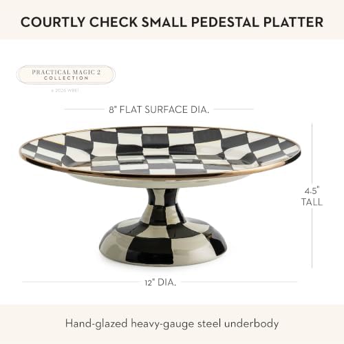 MACKENZIE-CHILDS Pedestal Platter, Small, Black-and-White Courtly Check - Image 4