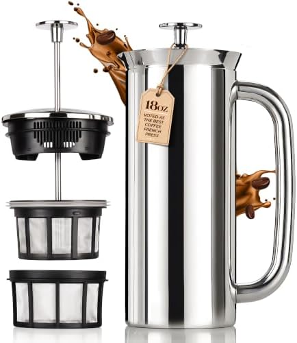 ESPRO P7 French Press, 18oz, Polished, Stainless Steel Coffee Maker by ESPRO