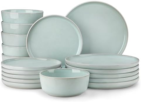 vancasso ANYA 18 Pieces Plates and Bowls Set, Mint Green Dinnerware Sets, Reactive Glaze Dishes Set for 6, Ceramic Dishware Sets Kitchen Dinner Set, Microwave & Dishwasher Safe by vancasso