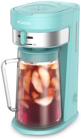 AEMEGO Iced Tea Maker, Brewing System with 2.5-quart Glass Pitcher, sliding strength selector, Stainless Steel Decoration, Reusable Filter (Green) by AEMEGO