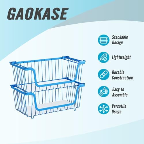 4 Pcs Stackable Wire Baskets for Pantry Organizers and Storage,blue, - Image 4