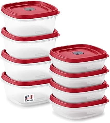 Rubbermaid 16-Piece BPA-Free Plastic Food Storage Set, Red Vented Lids - Microwave, Dishwasher Safe: Perfect for Meal Prep, Leftovers, and Kitchen Organization by Rubbermaid