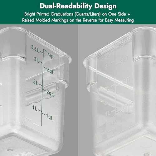 CURTA 4-Pack Food Storage Containers with Green Lids - 2 Qt & 4 Qt Square Clear Polycarbonate - NSF Listed, Commercial Grade, Freezer & Dishwasher Safe, Stackable - Image 7