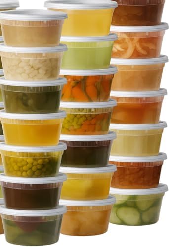 [12oz-50 Sets Plastic Deli Containers with Lids - BPA Free Clear Soup Containers with Airtight Lids, Leak Resistant Food Storage for Meal Prep, Stackable/Microwave/Dishwasher/Freezer Safe by ProTakeOut