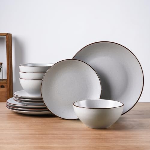 Famiware Venus Plates and Bowls Sets, 12pcs Stoneware Dinnerware Set for 4 by Famiware