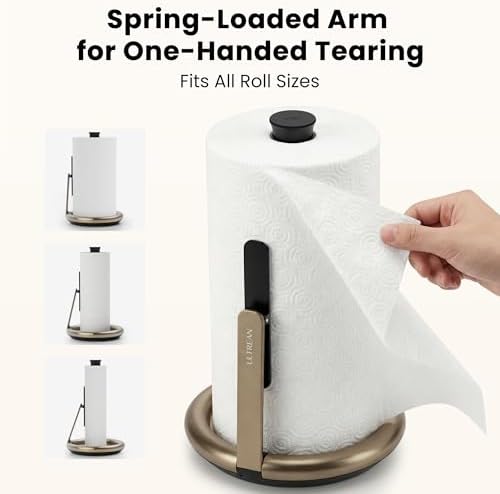 Ultrean Paper Towel Holder with Spray Bottle, Countertop Freestanding Paper Towel Dispenser with Spring-Loaded Tension Arm for One-Handed Tear, Weighted Non-Slip Base, Stainless Steel for Kitchen,Gold - Image 5