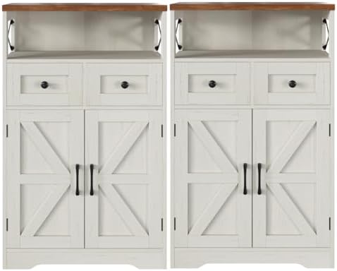 Farmhouse Storage Cabinet Set of 2, Small Kitchen Pantry Coffee Bar Cabinet by Befrases