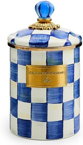 MACKENZIE-CHILDS Enamel Canister, Medium, Blue-and-White Royal Check by Unknown