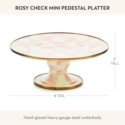 MACKENZIE-CHILDS Pedestal Platter, Mini, Pink-and-White Rosy Check - Image 4