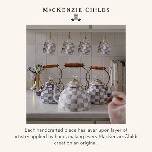 MACKENZIE-CHILDS Tea Kettle, 3 Quarts, Purple-and-White Violet Check - Image 6