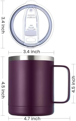 MEWAY 12oz Coffee Mug With Handle and Sliding Lid,Stainless Steel Travel Tumbler Cup with Handle,Double Wall Vacuum Insulated Camping Cup for Hot & Cold Drinks Tea (Plum,Set of 1) - Image 4