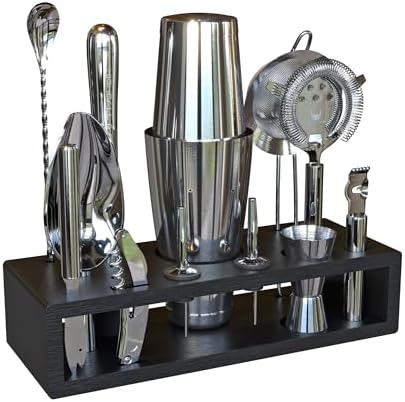 Highball & Chaser 13-Piece Boston Cocktail Shaker Set Stainless Steel Mixology Bartender Kit With Stand For Home Bar Cocktail Set | Laser Engraved Cocktail Tools | Plus E-Book with 30 Cocktail Recipes by HighballChaser
