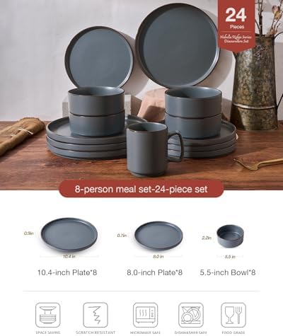 Famiware Nebula Ridge 24-Piece Stoneware Dinnerware Set, Charcoal - Image 2