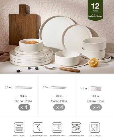 Famiware Nebula 12-Piece Dinnerware Set, Matte Beige White - Image 2