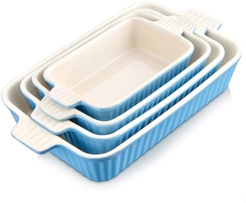 MALACASA Casserole Dishes for Oven, Ceramic Bakeware Set of 4, Blue by MALACASA