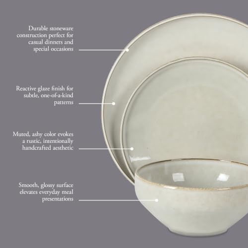 Gibson Elite White Sands Plates and Bowls Sets, 12-Piece Stoneware Dinnerware Sets, Reactive Glaze Dish Set - Moonstone White - Image 3