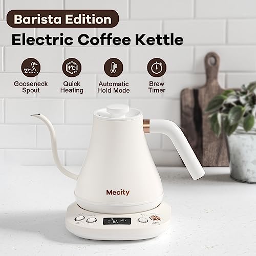 Mecity Electric Gooseneck Kettle With Keep Warm Function & LCD Display Automatic Shut Off Coffee Kettle Temperature Control Pour Over Kettle 1200 Watt, 0.8L, 120V, Off White - Image 2