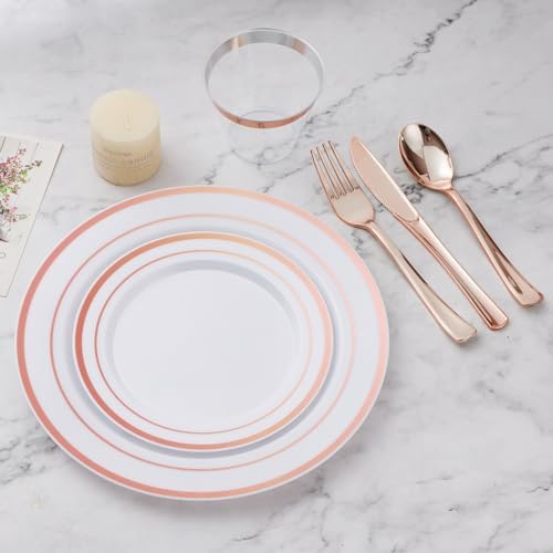 BESTVIP 600PCS Rose Gold Dinnerware Set for 100 Guests, Plastic Plates - Image 4