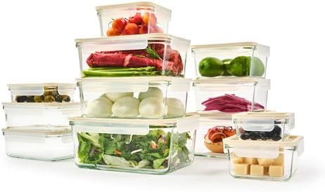 Glasslock Sens 24Pcs Glass Food Storage Set – Airtight & Leakproof, 8 Different Sizes, Anti Slip Lid, Microwave & Oven Safe, Meal prep, Lunch Box, Nestable & Stackable, Pantry Storage by Glasslock