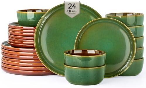 GBHOME Dinnerware Sets for 8, 24 Pieces Ceramic Plates and Bowls Set by GBhome