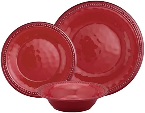 UPware 12 Piece Beaded Melamine Dinnerware Sets, Outdoor Dishes Set, Plates and Bowls Sets, Service for 4, Red - Image 2