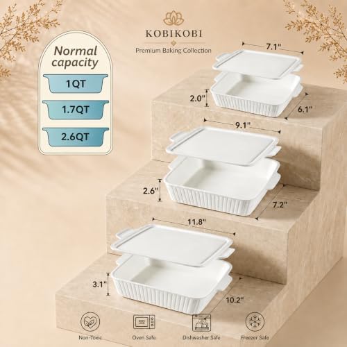 Casserole Dishes for Oven with Lid, Ceramic Baking Dishes Set of 3 - Image 3