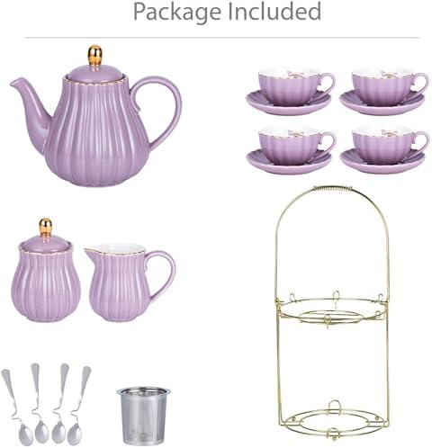 Jusalpha Porcelain Tea Set- 8 OZ Coffee/Teacup, Saucer, Cup Holder, Purple - Image 2