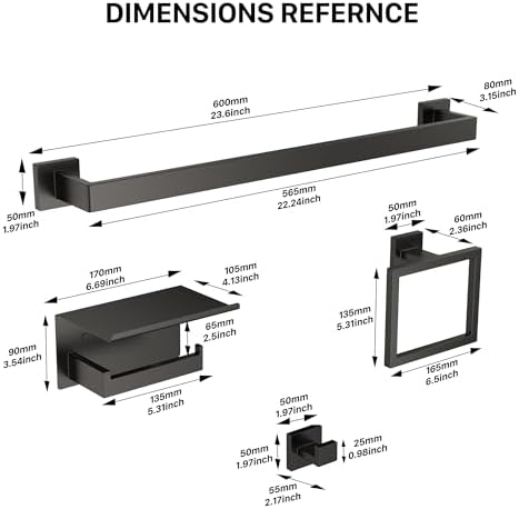 20-Piece 23.6 Inch Matte Black Bathroom Hardware Accessories Set - Image 7