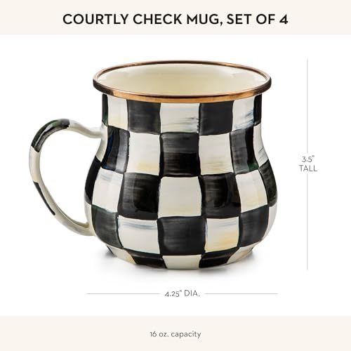 MACKENZIE-CHILDS Enamel Mug Set, Black-and-White Courtly Check - Image 4