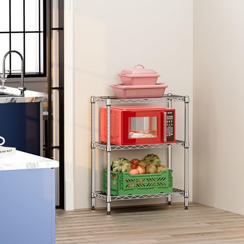 IZEUK 3 Tier Heavy Duty Steel Storage Shelves, Metal Shelf Wire Shelving Rack for Pantry, Kitchen, Cloakroom or Office Organization (11.8" D x 25.6" W x 31.5" H, 750LBS, Chrome) - Image 2