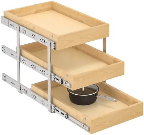 WelFurGeer 3-Tier Pull Out Cabinet Organizer with Soft Close, Heavy-Duty Pull Out Drawers for Cabinets, Slide Out Shelf for Kitchen, Pantry, Bathroom & Under Sink, Solid Birch Wood by WelFurGeer