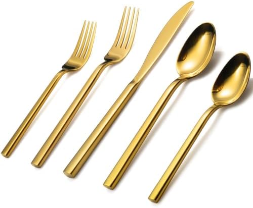 Alata Cube Gold 20-Piece Forged Stainless Steel Mirror Flatware Set for 4 by Alata