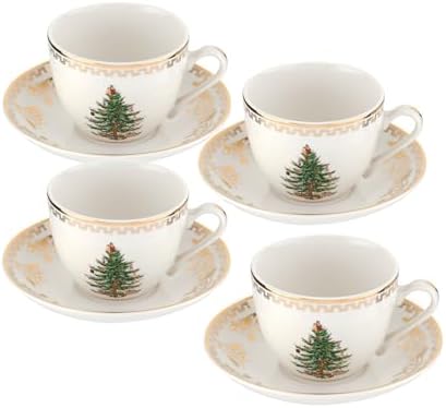 Christmas Tree Gold Teacup and Saucer (Set of 4) by Spode