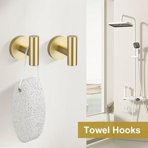 5 Pieces Brushed Gold Towel Bar Set, Upgraded Round Bathroom Hardware Accessories Set, Toilet Paper Holder Towel Holder Set for Bathroom Stainless Steel Wall Mounted 23.6Inch - Image 5