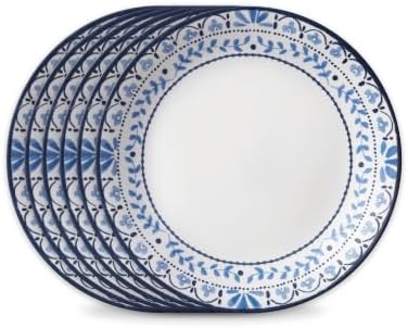 Corelle Vitrelle Salad Plates Set Triple Layer Glass and Chip Resistant, 9-Inch Lightweight Round Plates, Portofino, Caspian, 6-Piece by Corelle