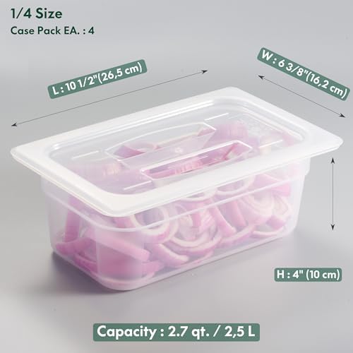 CURTA 4-Pack 1/4 Size 4" Deep Food Pan with Handled Lid – NSF Listed Commercial-Grade Translucent Polypropylene, Stackable Freezer-Safe Storage for Restaurants, Catering & Buffets - Image 2
