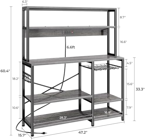SUPERJARE Bakers Rack with Power Outlet, 47.2 Inches Coffee Bar with Basket - Image 3