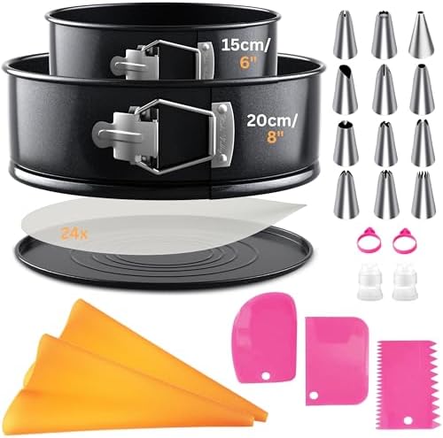 Springform Cake Tins for Baking - Round Cake Tin Set with Baking Accessories for Home Bakers – Leak-Proof & Non-Stick 6 & 8 Inch Cake Tin, 7cm Deep– Ideal for Birthday & Wedding Cakes by Unknown