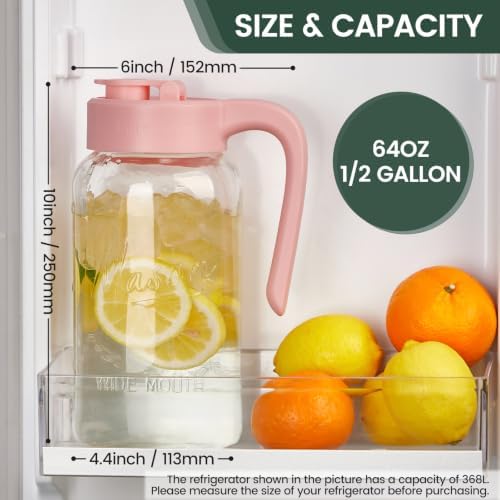 Mason Jar Pitcher, 2 pcs 64 oz (2 quart), Glass Pitcher with Lid - Image 2