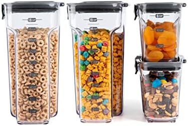 Progressive International ProKeeper+ 4-Piece Clear Plastic Modular Airtight Pantry Cereal Food/Snack Kitchen Storage Organization Container Canister Set by ProgressiveInternational