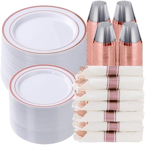 Goodluck 700 Piece Rose Gold Plastic Dinnerware Set for 100 Guests by GoodLuck