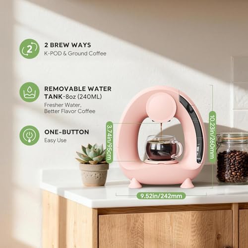 Pods and Grounds Single Serve Coffee Maker,Brew in 1 minute,Pink - Image 3