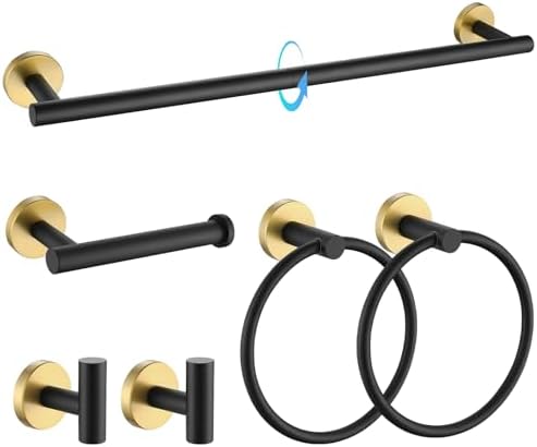 TQKAG Black and Gold Bathroom Hardware Set, 6-Piece Towel Bar Set 23.6 Inch by TQKAG