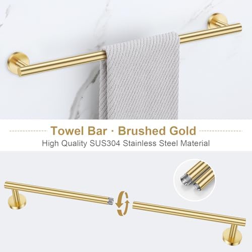 Lairuier Bathroom Hardware Set Brushed Gold, Towel Holder Set Wall Mounted - Image 4