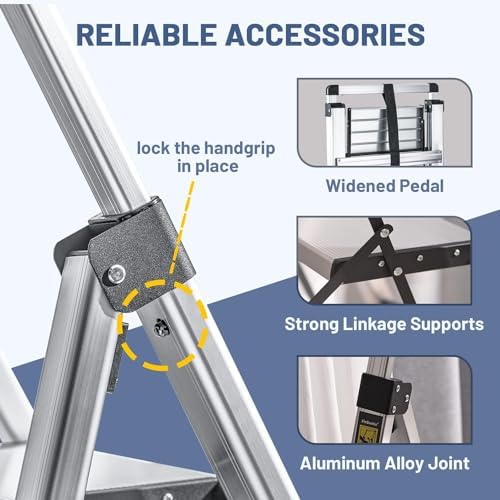 XinSunho 3 Step Ladder, Aluminum Folding Stool with Retractable Handgrip - Image 5