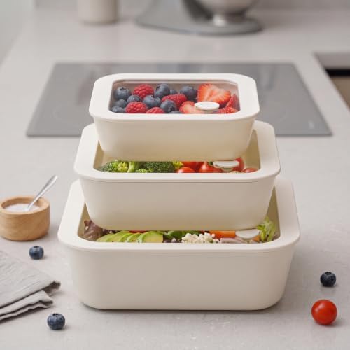 Urban Green Ceramic Coated Glass Food Storage Container with Airtight Glass Lid, Square Meal Prep Container, 20oz, 39oz, 65oz, microwave and Oven Safe, Non-Toxic Lunch Box, Cream color - Image 7