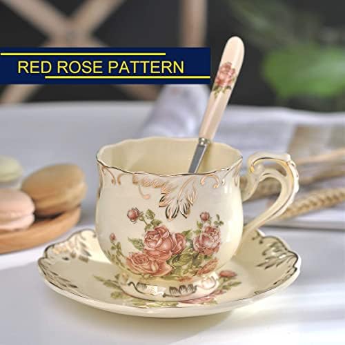 YOLIFE Tea Cups and Saucers Set of 6, 8 OZ Pink Rose Coffee Cups - Image 2