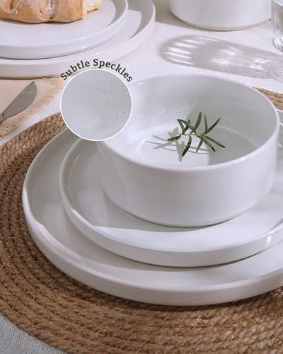 Famiware Nebula Plates and Bowls, 24-Piece Dinnerware Set, White - Image 4